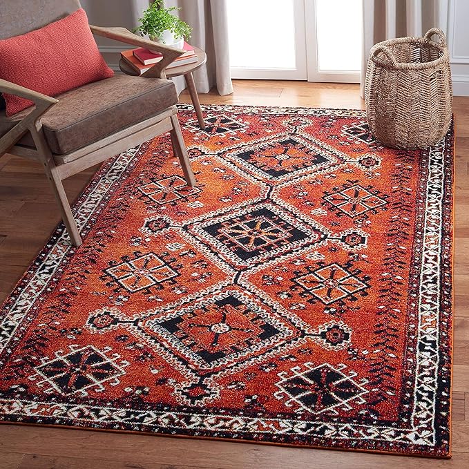 SAFAVIEH Vintage Hamadan Collection Accent Rug - 2'7" x 5', Orange & Red, Traditional Persian Design, Non-Shedding & Easy Care, Ideal for High Traffic Areas in Entryway, Living Room, Bedroom (VTH293P)