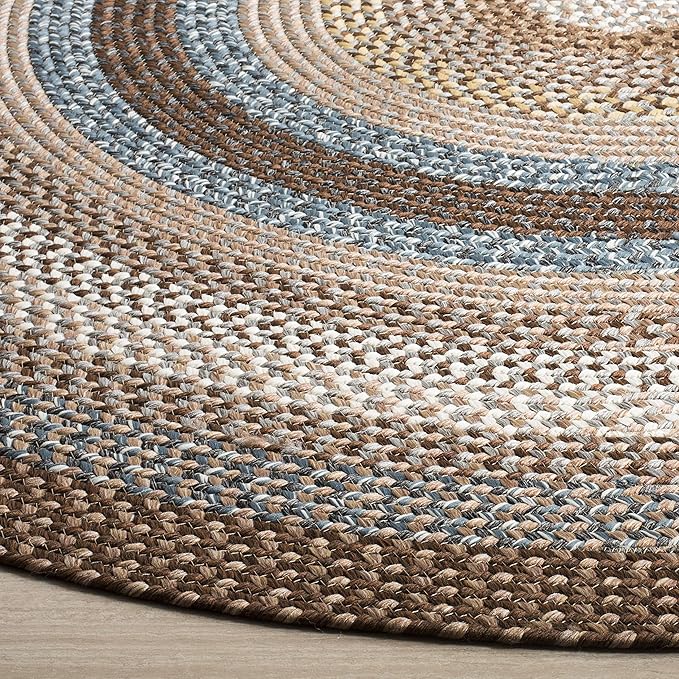 SAFAVIEH Washable Rug Outdoor Braided Collection - 5' x 8' Oval, Brown & Multi, Handmade & Reversible, Non-Shedding & Easy to Clean, Ideal for Patio, Backyard, Mudroom (BRD313A)
