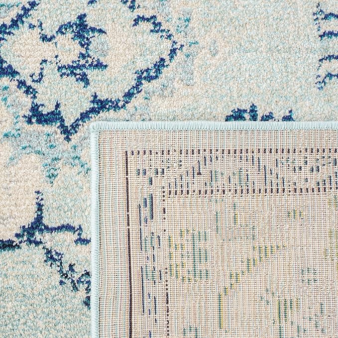 SAFAVIEH Monaco Collection Accent Rug - 3' Square, Light Blue & Ivory, Non-Shedding & Easy Care, Ideal for High Traffic Areas in Living Room, Foyer, Bedroom (MNC243K-3SQ)