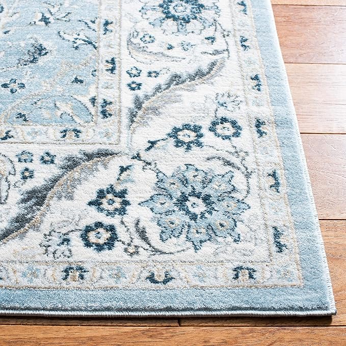 SAFAVIEH Isabella Collection Area Rug - 8' Round, Light Blue & Cream, Oriental Design, Non-Shedding & Easy Care, Ideal for High Traffic Areas in Living Room, Bedroom, Dining (ISA912M-8R)