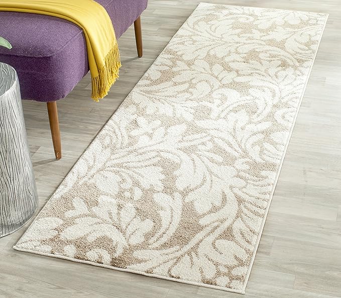 SAFAVIEH Amherst Collection Runner Rug - 2'3" x 13', Wheat & Beige, Floral Design, Non-Shedding & Easy Care, Ideal for High Traffic Areas in Living Room, Bedroom (AMT425S)