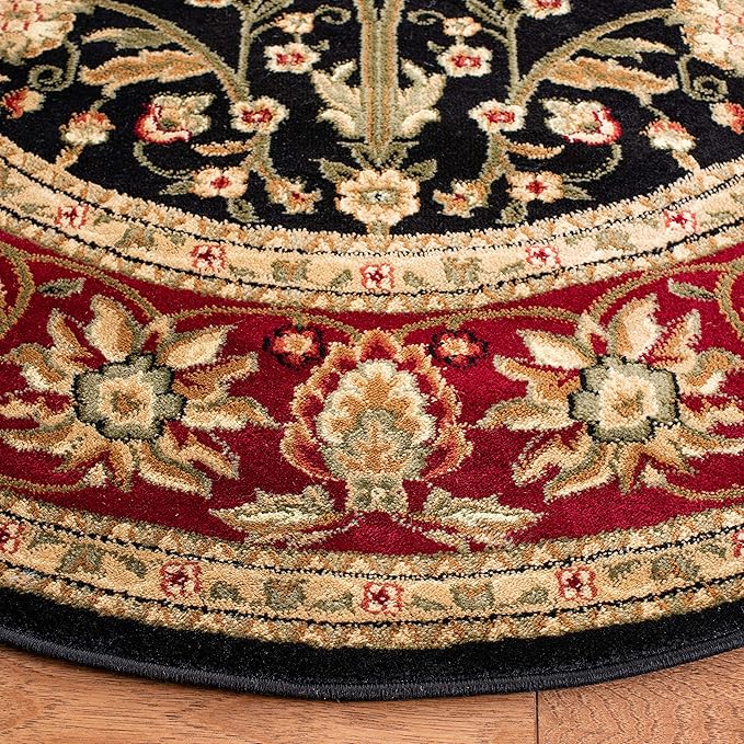 SAFAVIEH Lyndhurst Collection Area Rug - 3'3" Round, Black & Red, Traditional Oriental Design, Non-Shedding & Easy Care, Ideal for High Traffic Areas in Living Room, Bedroom (LNH212G)