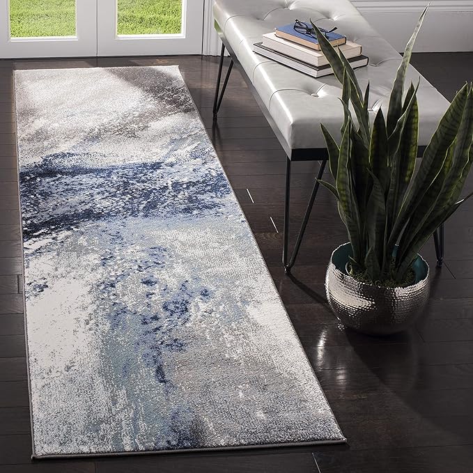 SAFAVIEH Galaxy Collection Runner Rug - 2'3" x 10', Blue & Grey, Modern Abstract Design, Non-Shedding & Easy Care, Ideal for High Traffic Areas in Living Room, Bedroom (GAL117M)