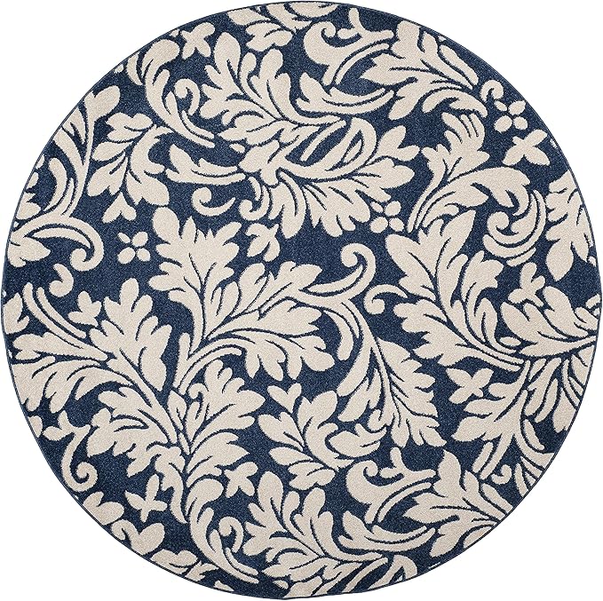 SAFAVIEH Amherst Collection 7' Round Navy/Ivory AMT425P Floral Non-Shedding Dining Room Entryway Foyer Living Room Bedroom Area Rug