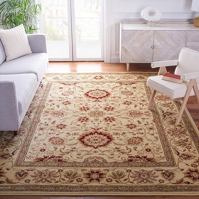 SAFAVIEH Lyndhurst Collection Area Rug - 6' Square, Ivory & Ivory, Traditional Oriental Design, Non-Shedding & Easy Care, Ideal for High Traffic Areas in Living Room, Bedroom (LNH212L)