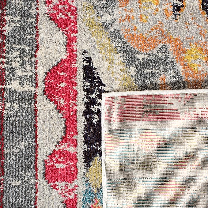 SAFAVIEH Monaco Collection Accent Rug - 3' x 5', Light Grey & Multi, Tribal Distressed Design, Non-Shedding & Easy Care, Ideal for High Traffic Areas in Entryway, Living Room, Bedroom (MNC222G)