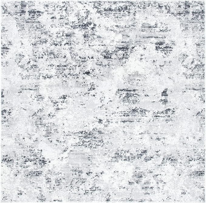 SAFAVIEH Amelia Collection Area Rug - 5'3" Square, Grey/Ivory, Geometric Design, Ideal for High Traffic Areas in Living Room, Bedroom, Dining (ALA705G)