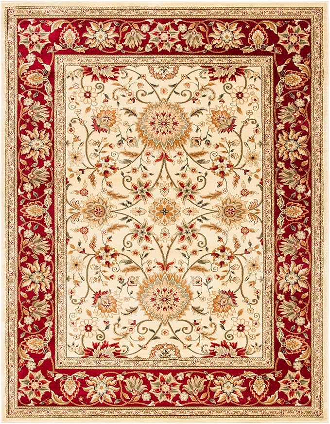 SAFAVIEH Lyndhurst Collection Area Rug - 8' x 10', Ivory & Red, Traditional Oriental Design, Non-Shedding & Easy Care, Ideal for High Traffic Areas in Living Room, Bedroom (LNH212K)
