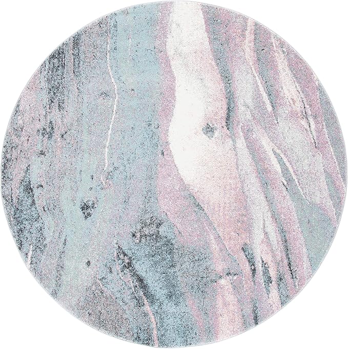 SAFAVIEH Glacier Collection 5'3" Round Pink / Blue GLA126U Modern Abstract Non-Shedding Dining Room Entryway Foyer Living Room Bedroom Area Rug