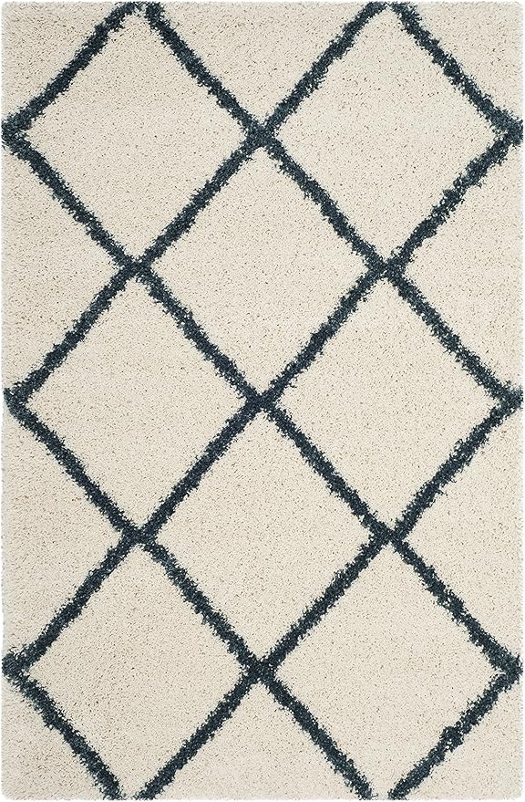 SAFAVIEH Hudson Shag Collection Accent Rug - 4' x 6', Ivory & Slate Blue, Trellis Design, Non-Shedding & Easy Care, 2-inch Thick Ideal for High Traffic Areas in Foyer, Living Room, Bedroom (SGH281T)