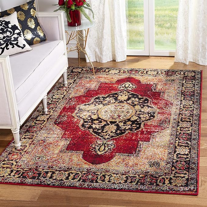 SAFAVIEH Vintage Hamadan Collection Area Rug - 5'3" x 7'6", Red & Multi, Oriental Traditional Persian Design, Non-Shedding & Easy Care, Ideal for High Traffic Areas in Living Room, Bedroom (VTH219A)