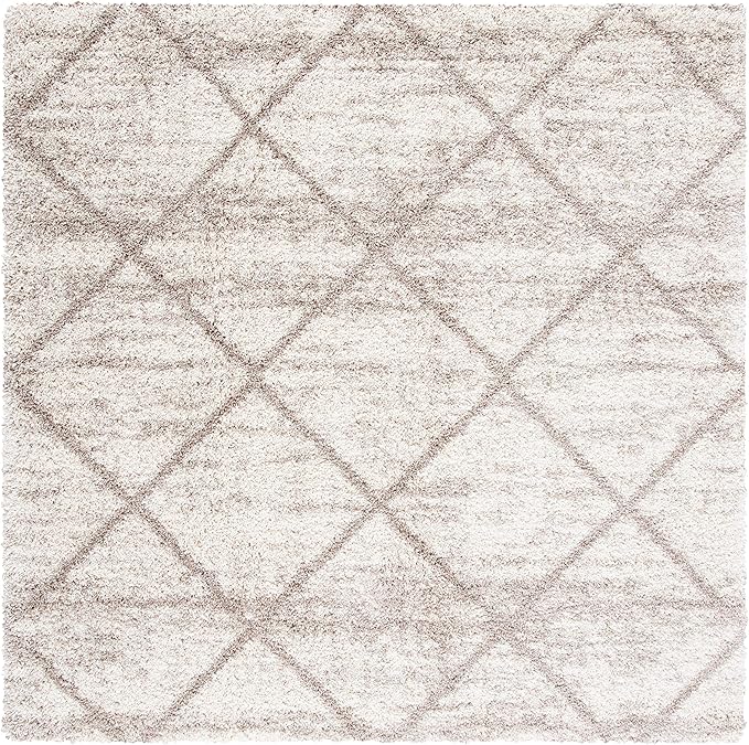 SAFAVIEH Hudson Shag Collection Area Rug - 8' Square, Multi Ivory & Beige, Modern Trellis Design, Non-Shedding & Easy Care, 2-inch Thick Ideal for High Traffic Areas in Living Room, Bedroom (SGH281H)
