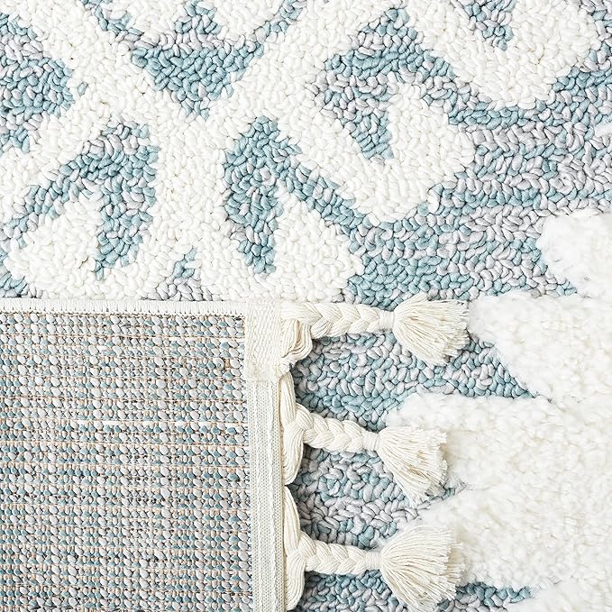 SAFAVIEH Moroccan Tassel Shag Collection Area Rug - 10' x 14', Teal & Ivory, Boho Rustic Trellis, Non-Shedding & Easy Care, 2-inch Thick Ideal for High Traffic Areas in Living Room, Bedroom (MTS652K)