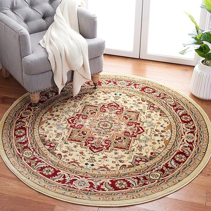 SAFAVIEH Lyndhurst Collection Area Rug - 3'3" Round, Ivory & Red, Traditional Oriental Design, Non-Shedding & Easy Care, Ideal for High Traffic Areas in Living Room, Bedroom (LNH330A)