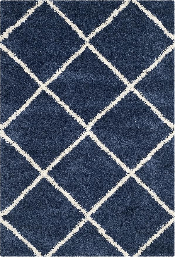 SAFAVIEH Hudson Shag Collection Area Rug - 5'3" x 7'6", Navy & Ivory, Modern Trellis Design, Non-Shedding & Easy Care, 2-inch Thick Ideal for High Traffic Areas in Living Room, Bedroom (SGH281C)