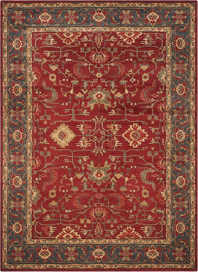 SAFAVIEH Mahal Collection Area Rug - 10' x 14', Red & Navy, Traditional Oriental Design, Non-Shedding & Easy Care, Ideal for High Traffic Areas in Living Room, Bedroom (MAH693F)