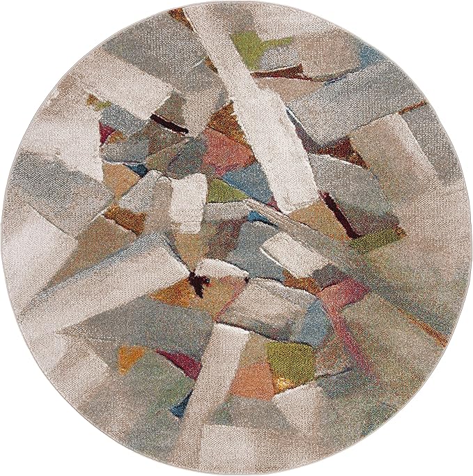 SAFAVIEH Porcello Collection 4' Round Grey/Multi PRL6937B Modern Abstract Non-Shedding Living Room Bedroom Area Rug
