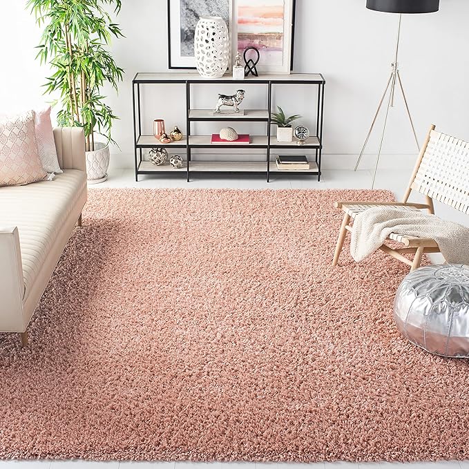 SAFAVIEH August Shag Collection Area Rug - 9' x 12', Rose, Solid Design, Non-Shedding & Easy Care, 1.5-inch Thick Ideal for High Traffic Areas in Living Room, Bedroom (AUG200X)