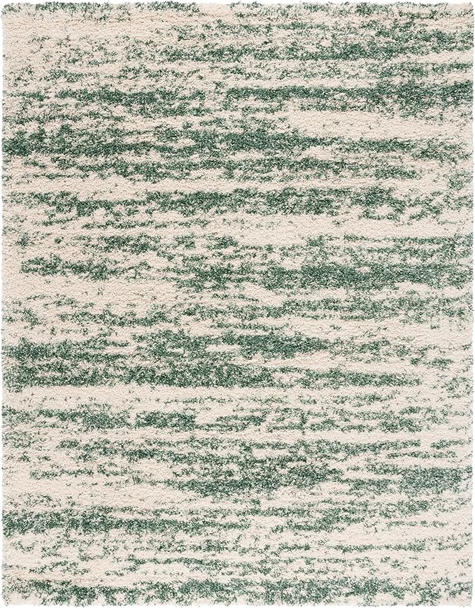 SAFAVIEH Hudson Shag Collection Area Rug - 9' x 12', Ivory & Green, Modern Design, Non-Shedding & Easy Care, 2-inch Thick Ideal for High Traffic Areas in Living Room, Bedroom (SGH206Y)