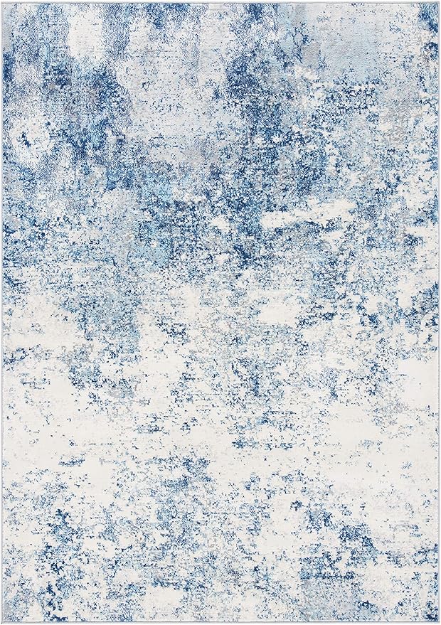 SAFAVIEH Brentwood Collection 6' x 9' Ivory / Navy BNT822B Modern Abstract Non-Shedding Living Room Bedroom Dining Home Office Area Rug