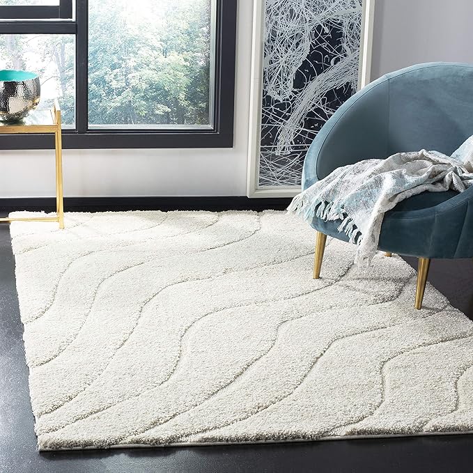 SAFAVIEH Florida Shag Collection Area Rug - 8'6" x 12', Creme & Creme, Non-Shedding & Easy Care, 1.2-inch Thick Ideal for High Traffic Areas in Living Room, Bedroom (SG472-1111)
