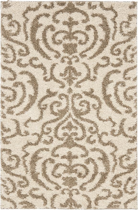 SAFAVIEH Florida Shag Collection Accent Rug - 3'3" x 5'3", Cream & Beige, Design, Non-Shedding & Easy Care, 1.2-inch Thick Ideal for High Traffic Areas in Foyer, Living Room, Bedroom (SG462-1113)