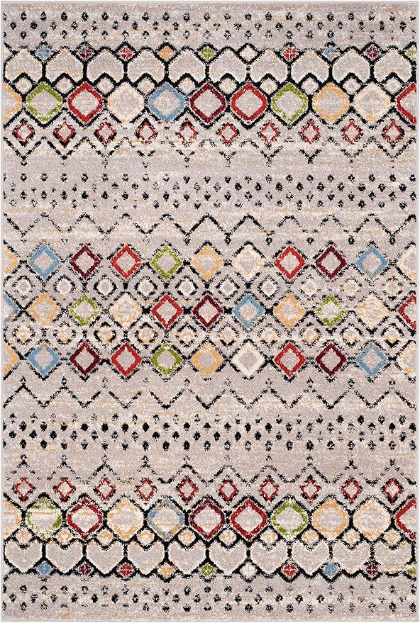 SAFAVIEH Amsterdam Collection Area Rug - 5'1" x 7'6", Light Grey & Multi, Moroccan Boho Design, Non-Shedding & Easy Care, Ideal for High Traffic Areas in Living Room, Bedroom (AMS108G)