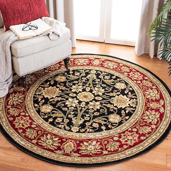 SAFAVIEH Lyndhurst Collection Area Rug - 6' Round, Black & Red, Traditional Oriental Design, Non-Shedding & Easy Care, Ideal for High Traffic Areas in Living Room, Bedroom (LNH212G)