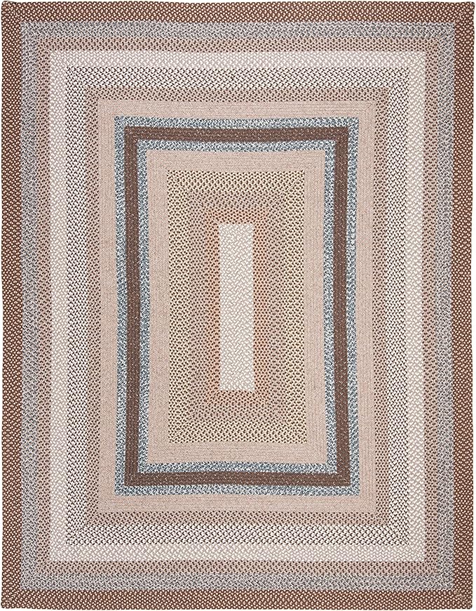 SAFAVIEH Washable Rug Outdoor Braided Collection - 10' x 14', Brown & Multi, Handmade & Reversible, Non-Shedding & Easy to Clean, Ideal for Patio, Backyard, Deck, Mudroom (BRD313A)