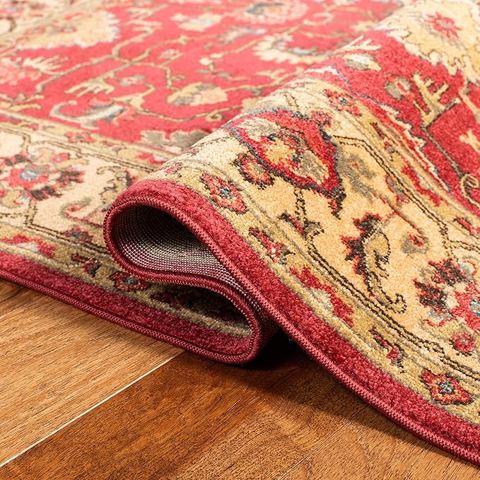 SAFAVIEH Mahal Collection Accent Rug - 3' x 5', Red & Beige, Traditional Oriental Design, Non-Shedding & Easy Care, Ideal for High Traffic Areas in Entryway, Living Room, Bedroom (MAH693Q)
