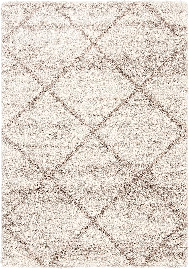 SAFAVIEH Hudson Shag Collection Area Rug - 5'3" x 7'6", Multi Ivory & Beige, Trellis Design, Non-Shedding & Easy Care, 2-inch Thick Ideal for High Traffic Areas in Living Room, Bedroom (SGH281H)