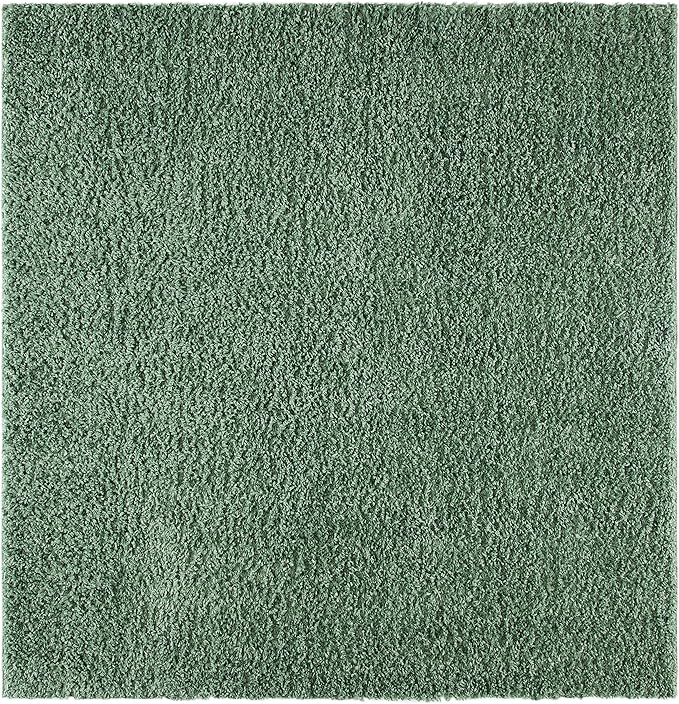 SAFAVIEH August Shag Collection Area Rug - 5' Square, Green, Solid Design, Non-Shedding & Easy Care, 1.5-inch Thick Ideal for High Traffic Areas in Living Room, Bedroom (AUG200Y)