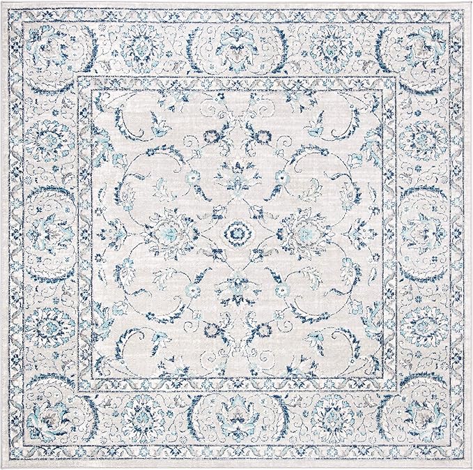 SAFAVIEH Brentwood Collection Area Rug - 10' Square, Light Grey & Blue, Oriental Design, Non-Shedding & Easy Care, Ideal for High Traffic Areas in Living Room, Bedroom, Dining (BNT854G-10SQ)
