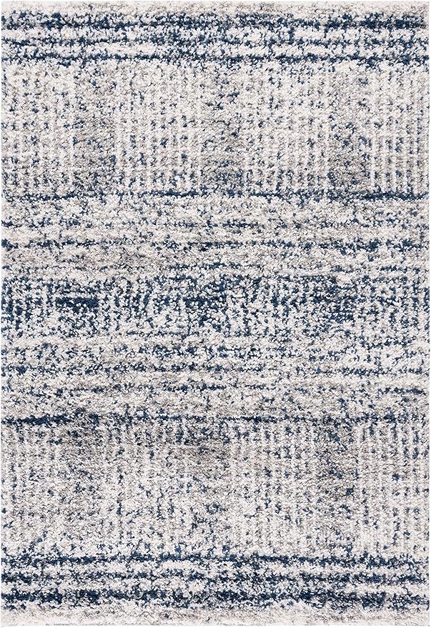 SAFAVIEH Jericho Shag Collection Accent Rug - 4' x 6', Navy & Ivory, Design, Non-Shedding & Easy Care, 1.2-inch Thick Ideal for High Traffic Areas in Entryway, Living Room, Bedroom (JER100N)