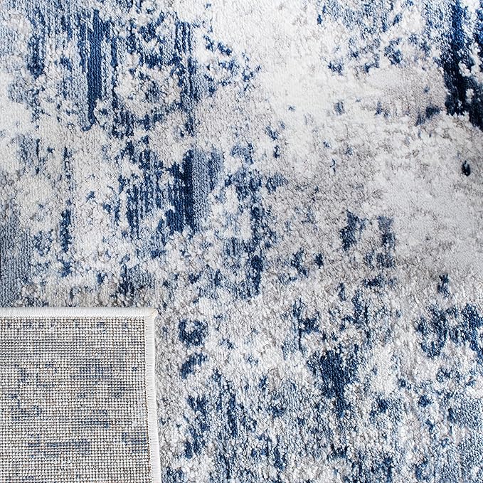 SAFAVIEH Amelia Collection Area Rug - 3' Round, Navy & Grey, Modern Abstract Design, Non-Shedding & Easy Care, Ideal for High Traffic Areas in Living Room, Bedroom, Dining Room (ALA705N-3R)
