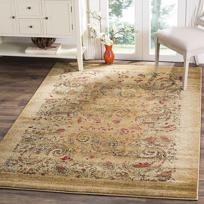 SAFAVIEH Lyndhurst Collection Area Rug - 6' Square, Beige & Multi, Traditional Paisley Design, Non-Shedding & Easy Care, Ideal for High Traffic Areas in Living Room, Bedroom (LNH224A)