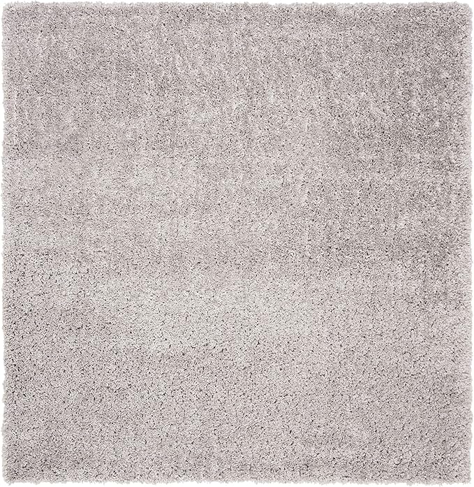 SAFAVIEH Fontana Shag Collection Area Rug - 6'7" Square, Grey, Solid Design, Non-Shedding & Easy Care, 2-inch Thick Ideal for High Traffic Areas in Living Room, Bedroom (FNT800F)