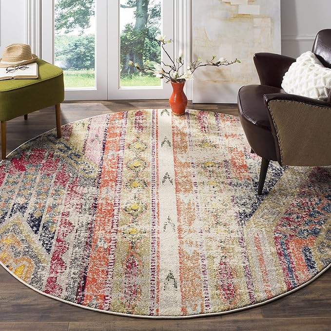 SAFAVIEH Monaco Collection Area Rug - 8' x 10', Light Grey & Multi, Boho Chic Tribal Distressed Design, Non-Shedding & Easy Care, Ideal for High Traffic Areas in Living Room, Bedroom (MNC222G)
