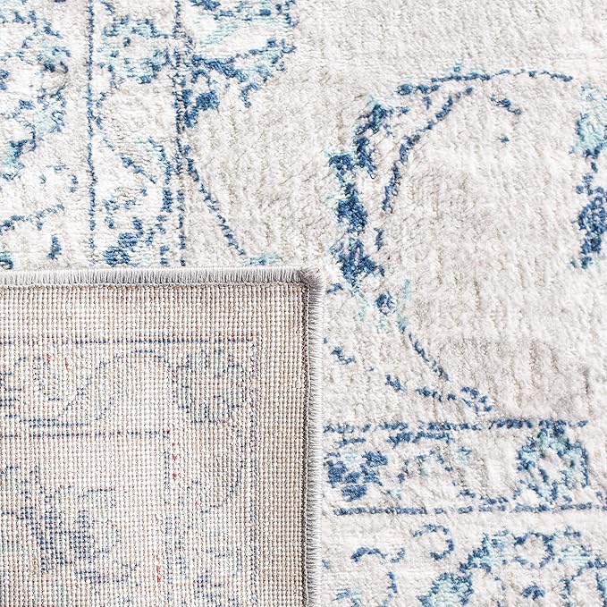 SAFAVIEH Brentwood Collection Area Rug - 8' Square, Light Grey & Blue, Oriental Design, Non-Shedding & Easy Care, Ideal for High Traffic Areas in Living Room, Bedroom, Dining (BNT854G-8SQ)