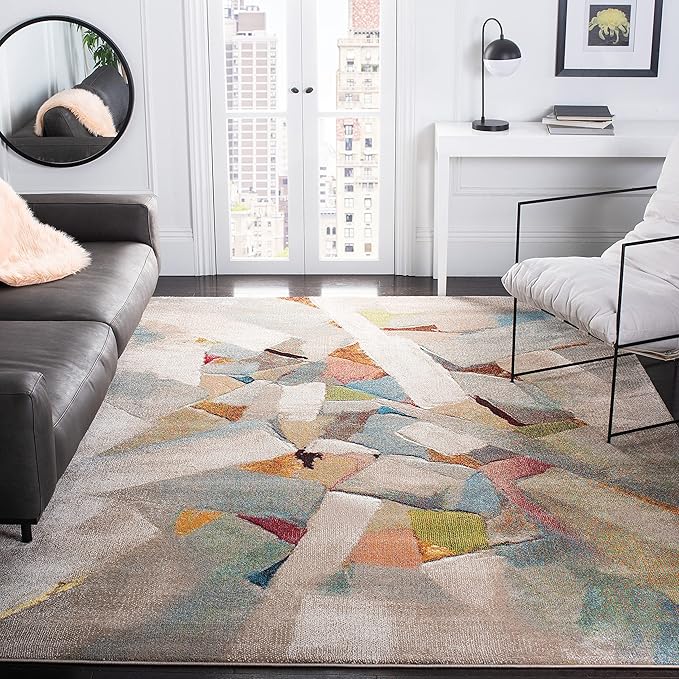 SAFAVIEH Porcello Collection X-Large Area Rug - 11' x 15', Grey & Multi, Modern Abstract Design, Non-Shedding & Easy Care, Ideal for High Traffic Areas in Living Room, Bedroom (PRL6937B)