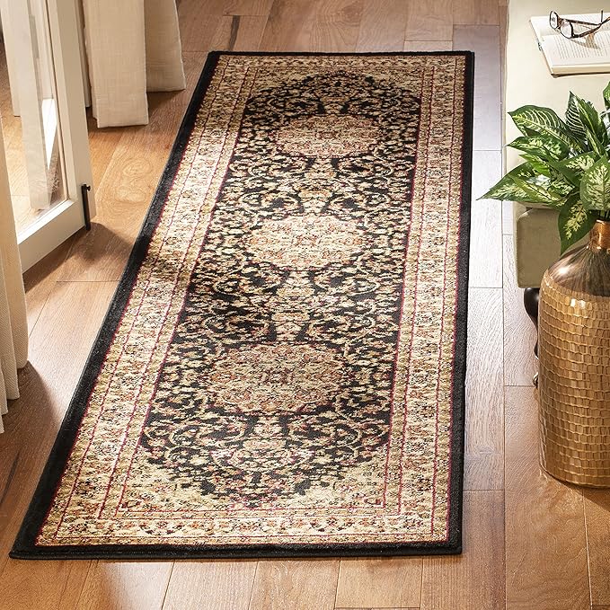 SAFAVIEH Lyndhurst Collection Runner Rug - 2'3" x 6', Black & Ivory, Traditional Oriental Medallion Design, Non-Shedding & Easy Care, Ideal for High Traffic Areas in Living Room, Bedroom (LNH222A)