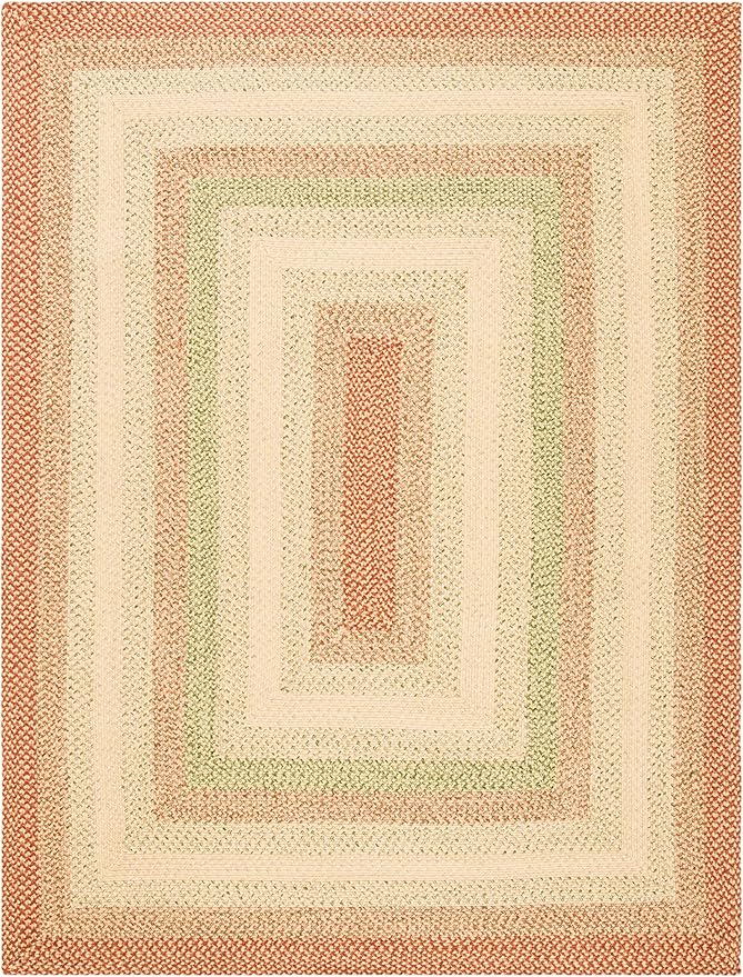 SAFAVIEH Washable Rug Outdoor Braided Collection - 10' x 14', Rust & Multi, Handmade & Reversible, Non-Shedding & Easy to Clean, Ideal for Patio, Backyard, Deck, Mudroom (BRD303A)