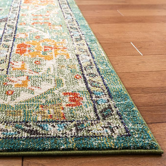 SAFAVIEH Monaco Collection Runner Rug - 2'2" x 18', Forest Green & Light Blue, Non-Shedding & Easy to Clean, Distressed Medallion Design, Ideal for Hallway, Foyer, Entryway, Kitchen, Bedroom (MNC243F)