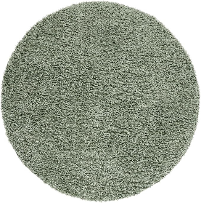 SAFAVIEH Lindsay Shag Collection Area Rug - 6'7" Round, Green, Geometric Design, Ideal for High Traffic Areas in Living Room, Bedroom, Dining (LNS560Y)