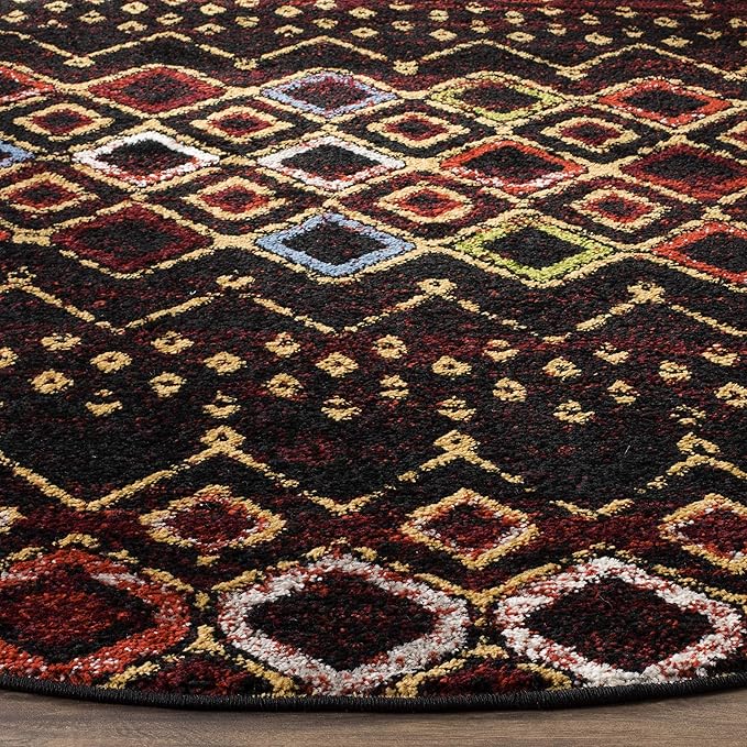 SAFAVIEH Amsterdam Collection 10' Round Black/Multi AMS108P Moroccan Boho Non-Shedding Entryway Foyer Living Room Bedroom Kitchen Area Rug