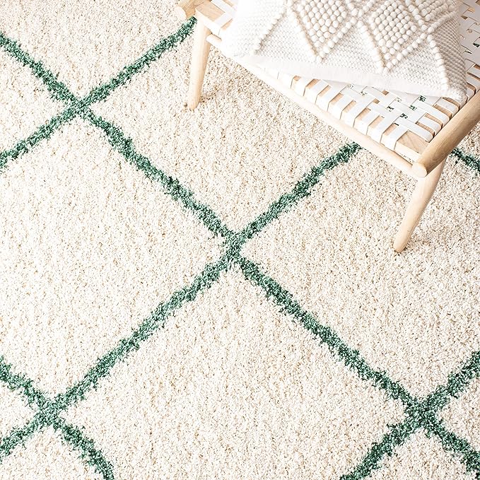 SAFAVIEH Hudson Shag Collection Area Rug - 9' x 12', Ivory & Green, Modern Trellis Design, Non-Shedding & Easy Care, 2-inch Thick Ideal for High Traffic Areas in Living Room, Bedroom (SGH281X)