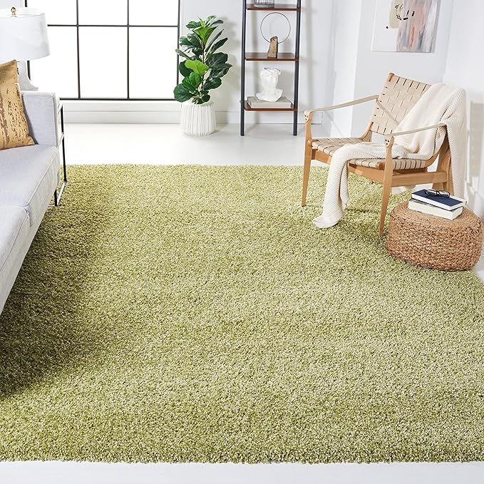 SAFAVIEH Santa Monica Shag Collection 9' x 12' Green SGN725 Solid Non-Shedding Living Room Bedroom Dining Room Entryway Plush 2-inch Thick Area Rug