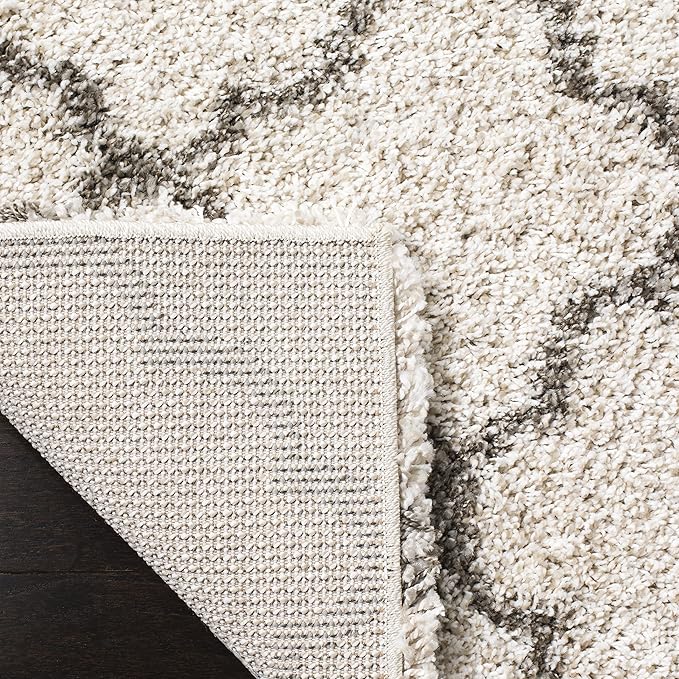 SAFAVIEH Hudson Shag Collection Runner Rug - 2'3" x 6', Ivory & Grey, Moroccan Trellis Design, Non-Shedding & Easy Care, 2-inch Thick Ideal for High Traffic Areas in Living Room, Bedroom (SGH282A)