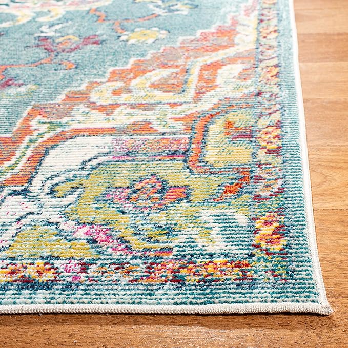 SAFAVIEH Crystal Collection Runner Rug - 2'2" x 17', Teal & Orange, Medallion Distressed Design, Non-Shedding & Easy Care, Ideal for High Traffic Areas in Living Room, Bedroom (CRS501J)