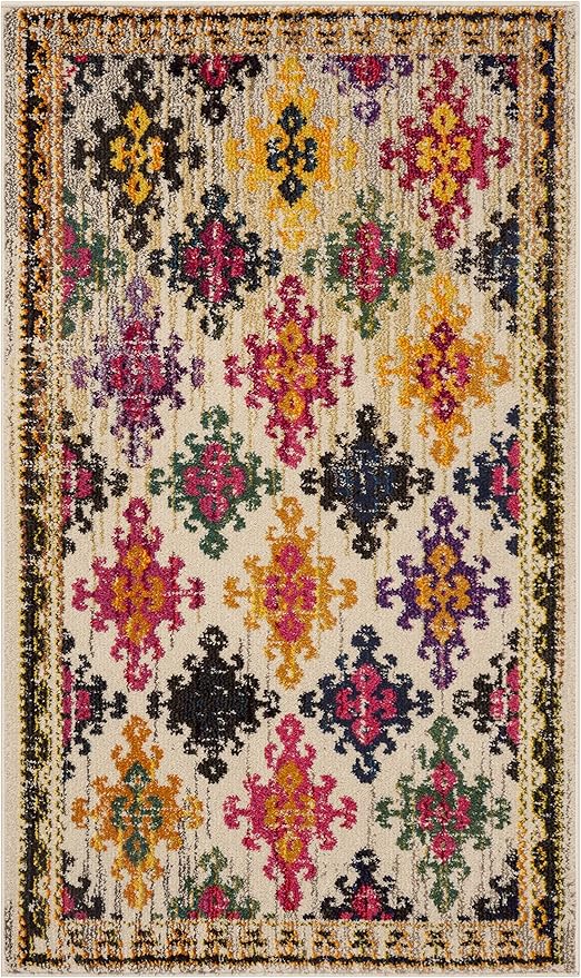SAFAVIEH Monaco Collection Accent Rug - 3' x 5', Ivory & Multi, Boho Diamond Trellis Design, Non-Shedding & Easy Care, Ideal for High Traffic Areas in Entryway, Living Room, Bedroom (MNC244A)